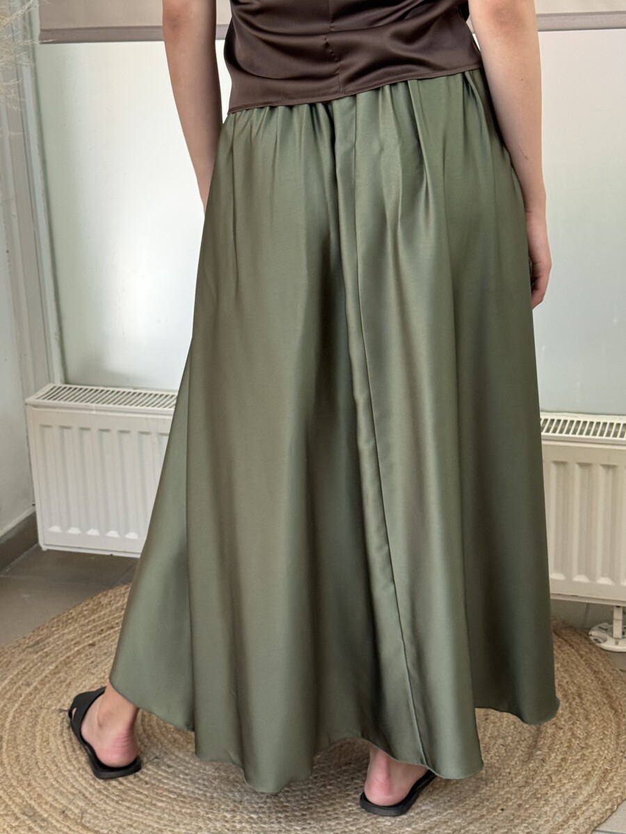 Szatén hatású maxi szoknya - khaki - Kép 9