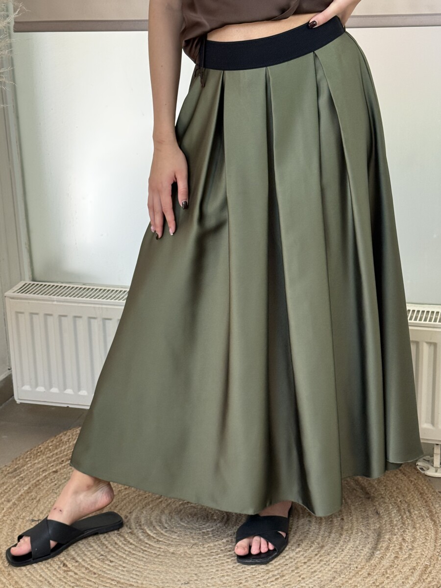 Szatén hatású maxi szoknya - khaki - Kép 8