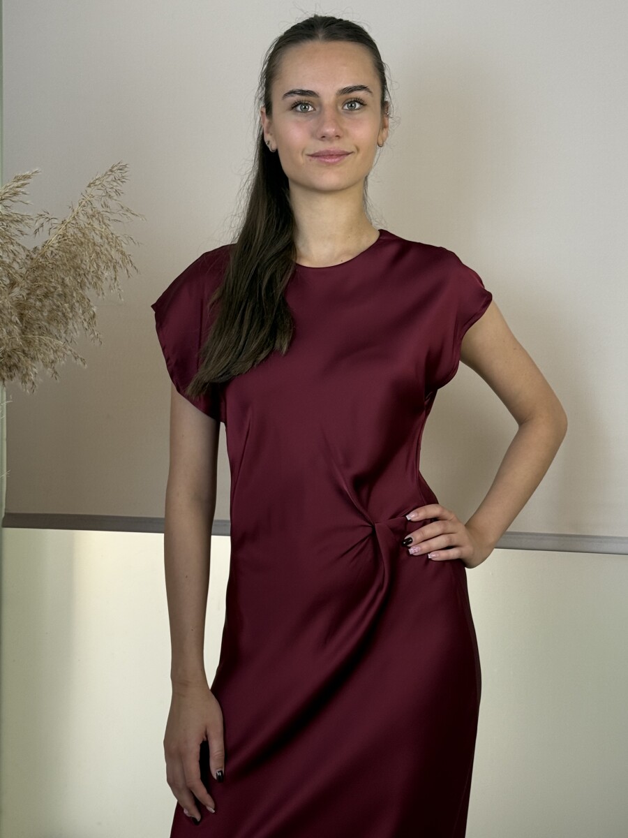 Szatén hatású csavart maxi ruha - bordó - Kép 4