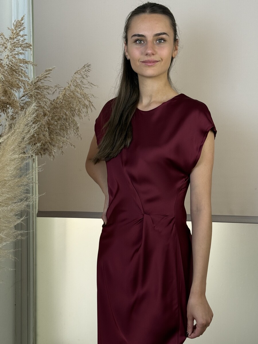 Szatén hatású csavart maxi ruha - bordó - Kép 3