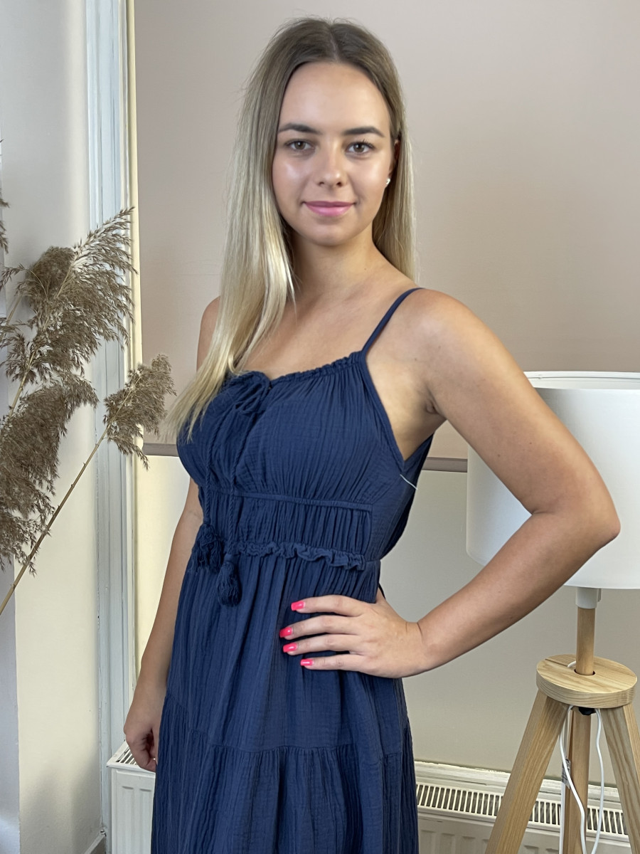 Géz maxi ruha - sötétkék - Kép 4