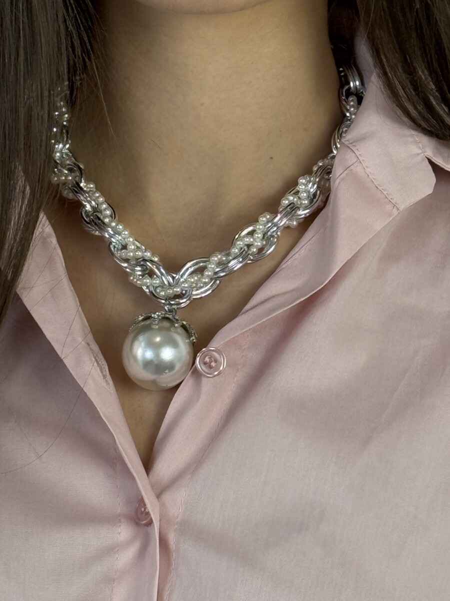 Gyöngymedálos lánc - ezüst-fehér - Kép 2