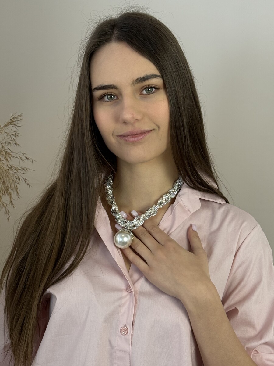 Gyöngymedálos lánc - ezüst-fehér - Kép 4