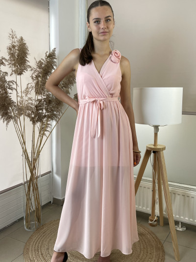 Rózsa díszes maxi ruha - púderrózsaszín