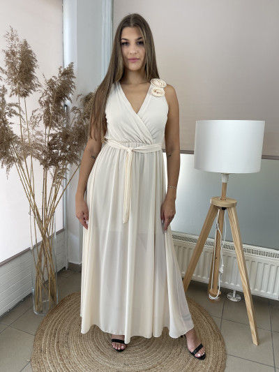 Rózsa díszes maxi ruha - bézs