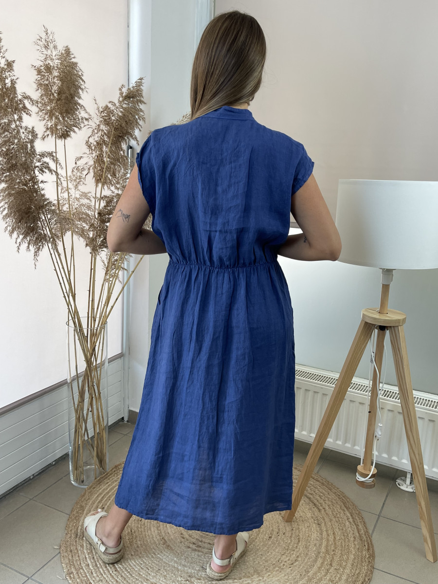 Kötős len ruha - sötétkék - Kép 13