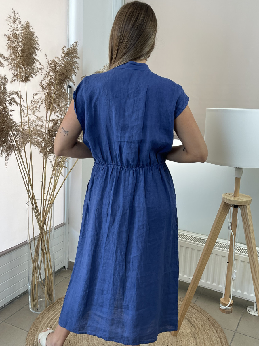 Kötős len ruha - sötétkék - Kép 14