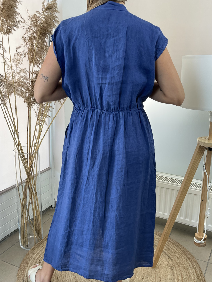 Kötős len ruha - sötétkék - Kép 15