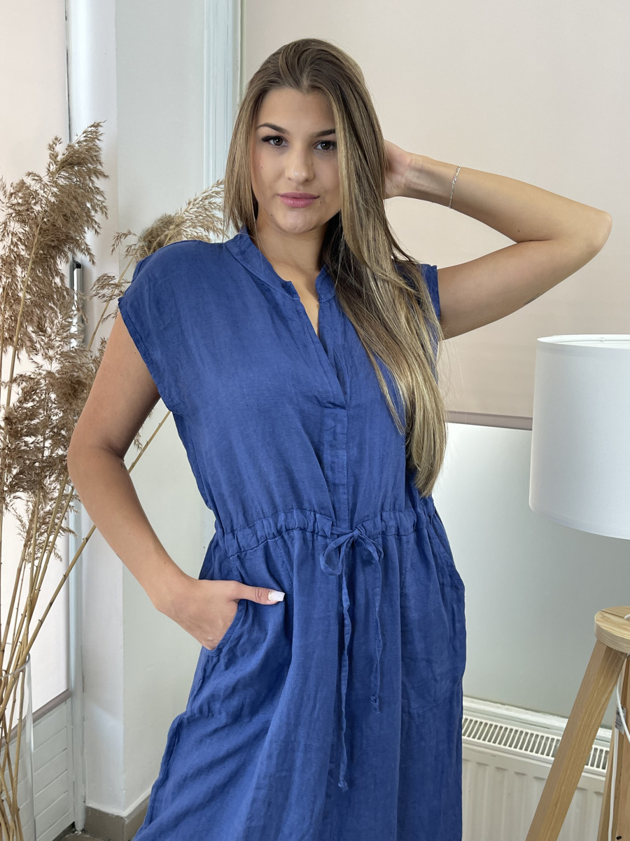 Kötős len ruha - sötétkék - Kép 9