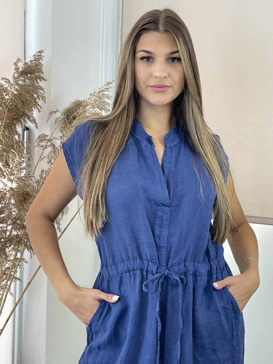 Kötős len ruha - sötétkék - Kép 6