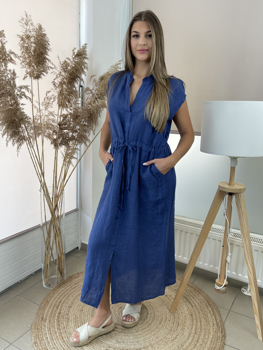 Kötős len ruha - sötétkék - Kép 12