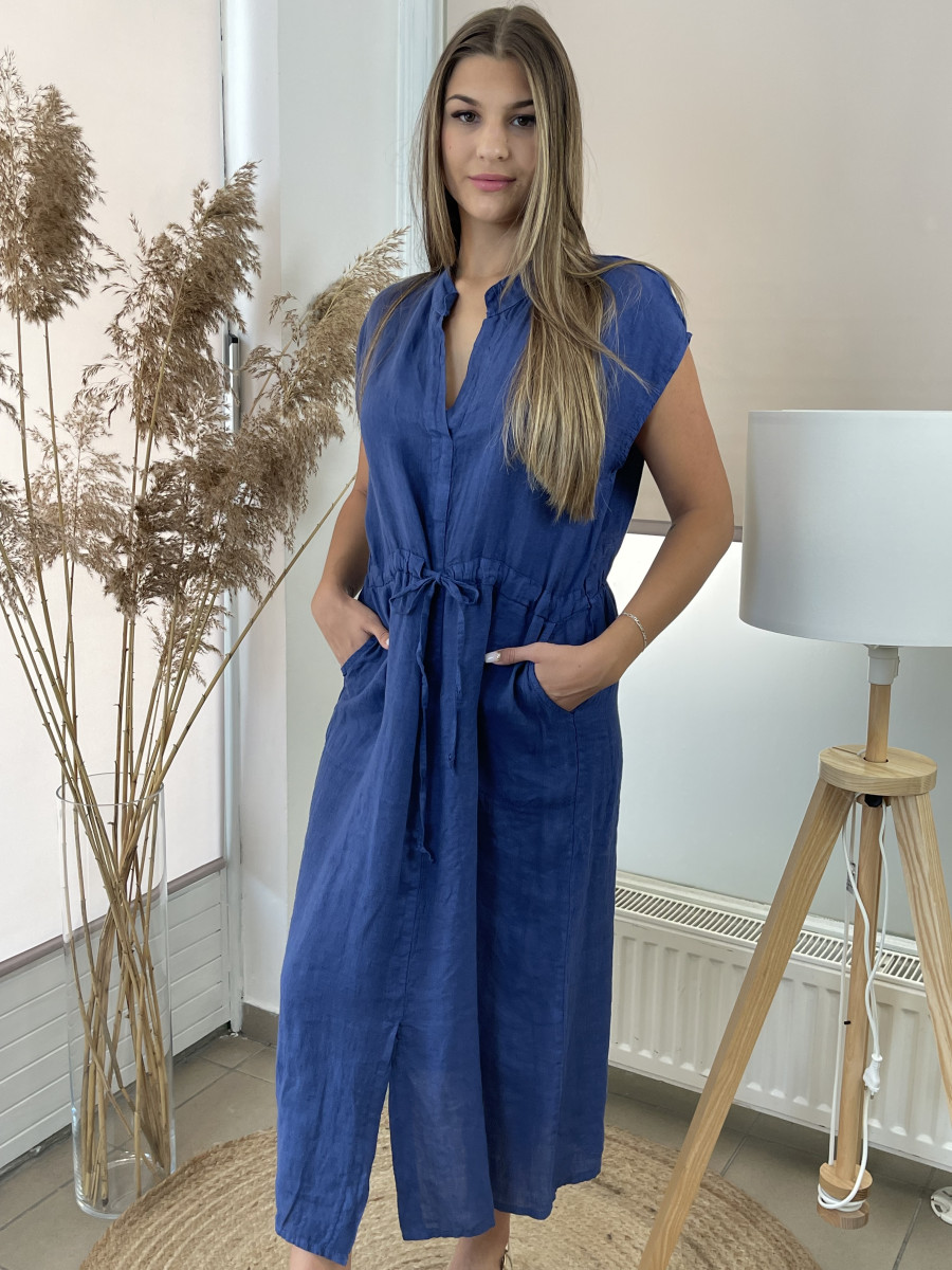 Kötős len ruha - sötétkék - Kép 8