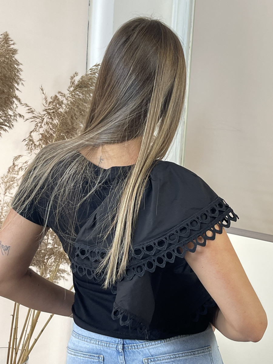 Fodros póló - fekete - Kép 8