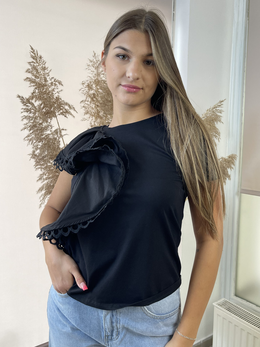 Fodros póló - fekete - Kép 2