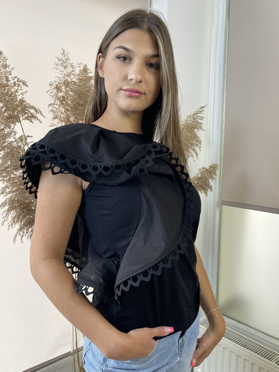 Fodros póló - fekete - Kép 3