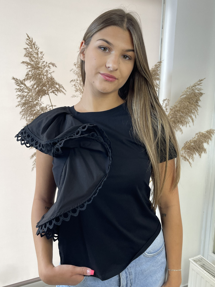 Fodros póló - fekete - Kép 5