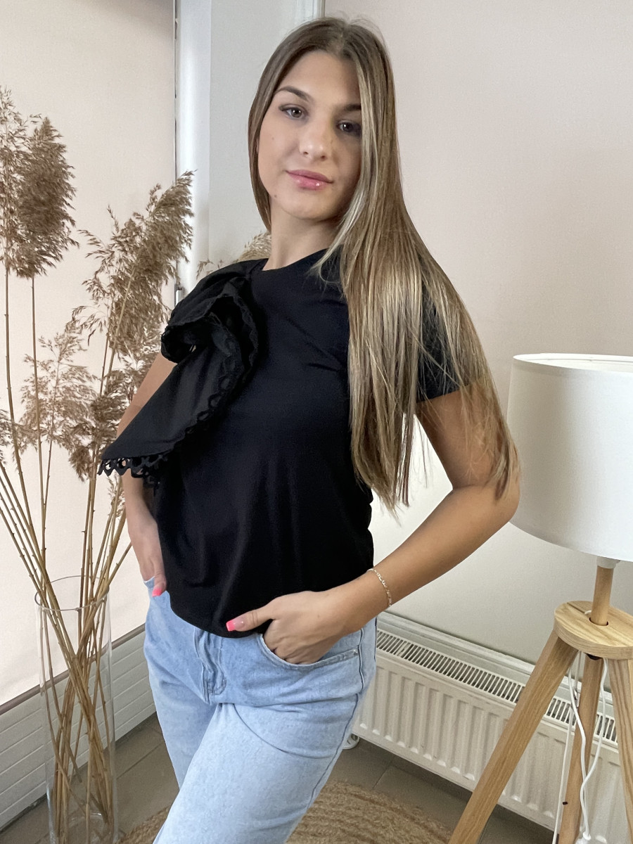 Fodros póló - fekete - Kép 6