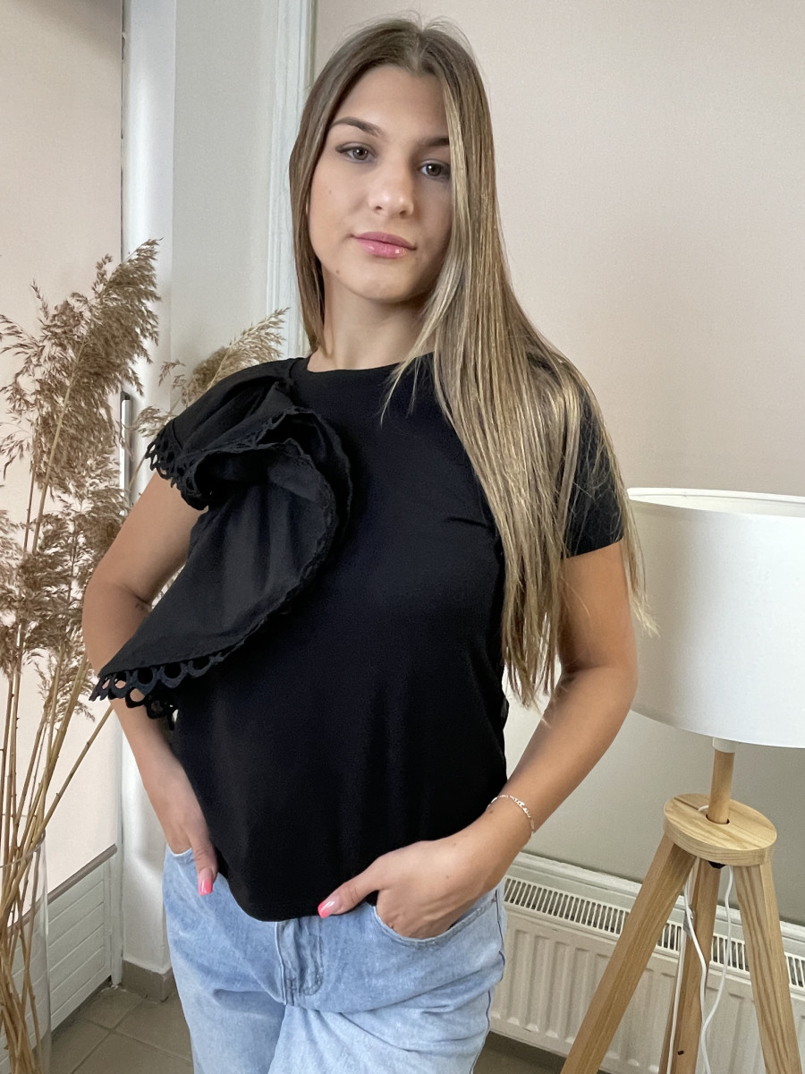 Fodros póló - fekete - Kép 4