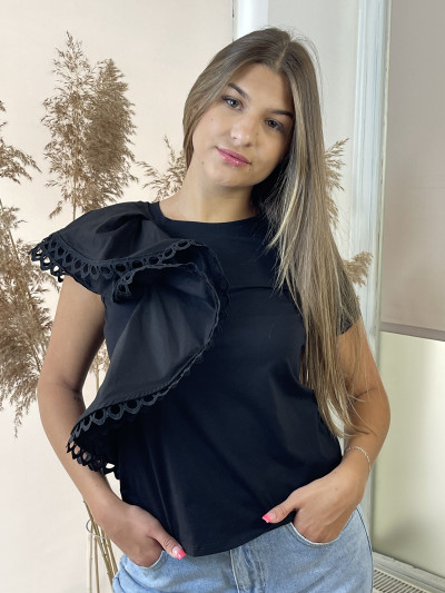 Fodros póló - fekete