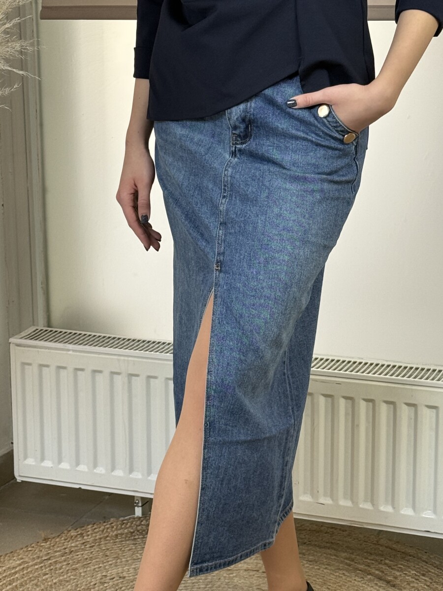 Farmerszoknya arany gombokkal - farmerkék - Kép 2