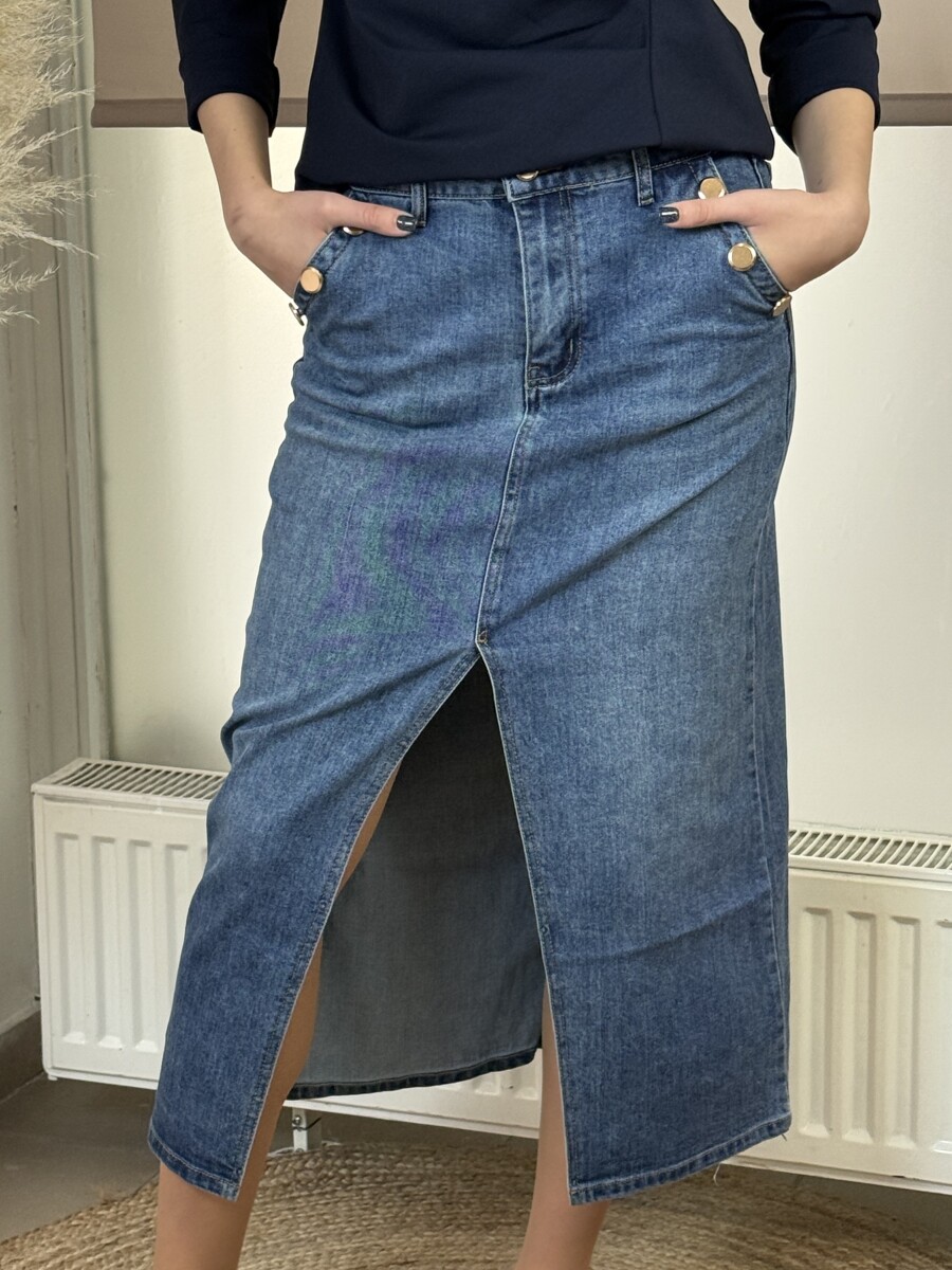 Farmerszoknya arany gombokkal - farmerkék - Kép 11