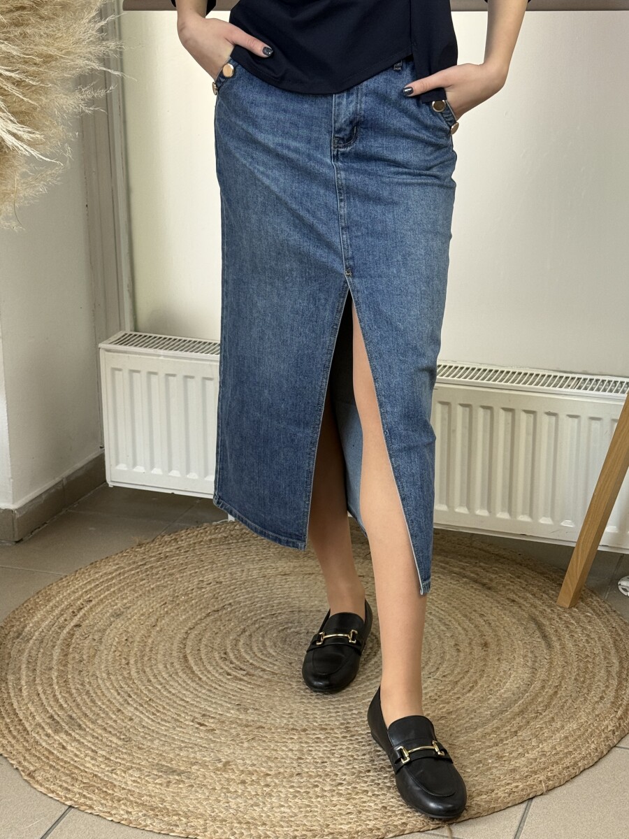 Farmerszoknya arany gombokkal - farmerkék - Kép 3