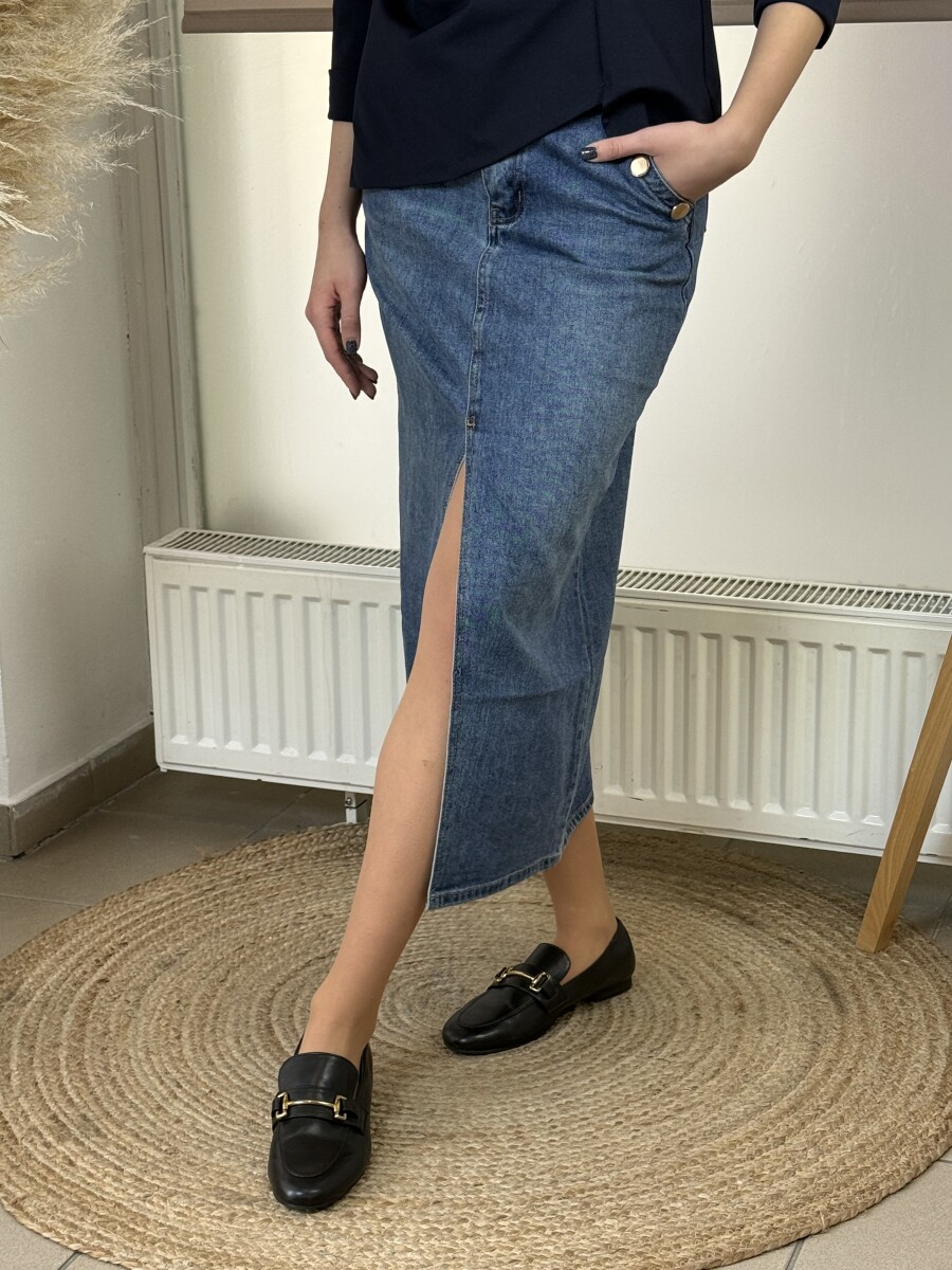 Farmerszoknya arany gombokkal - farmerkék - Kép 11