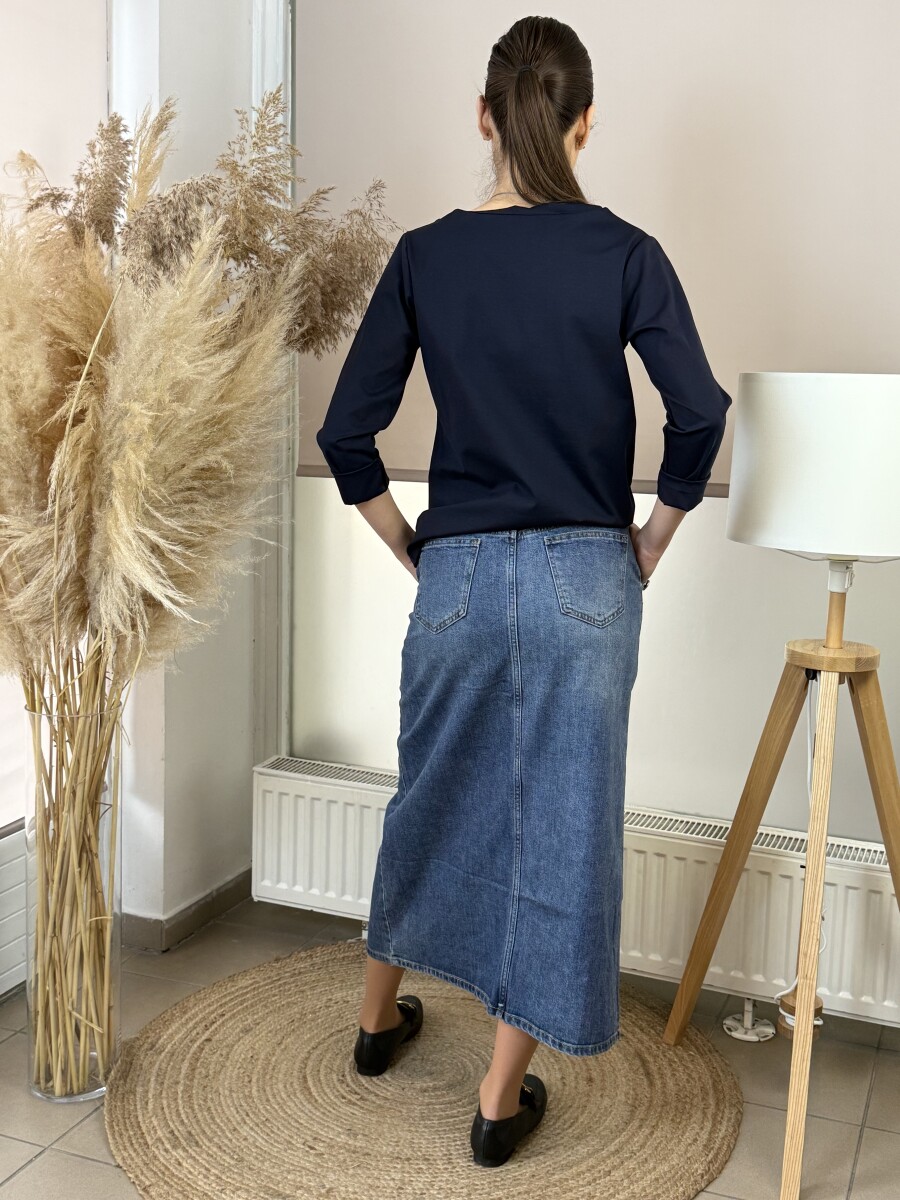 Farmerszoknya arany gombokkal - farmerkék - Kép 12