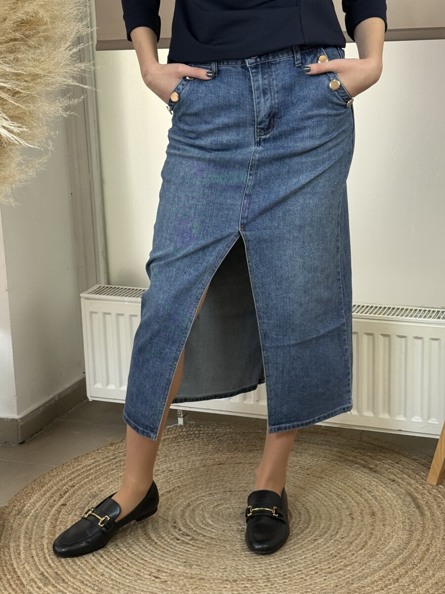 Farmerszoknya arany gombokkal - farmerkék - Kép 16