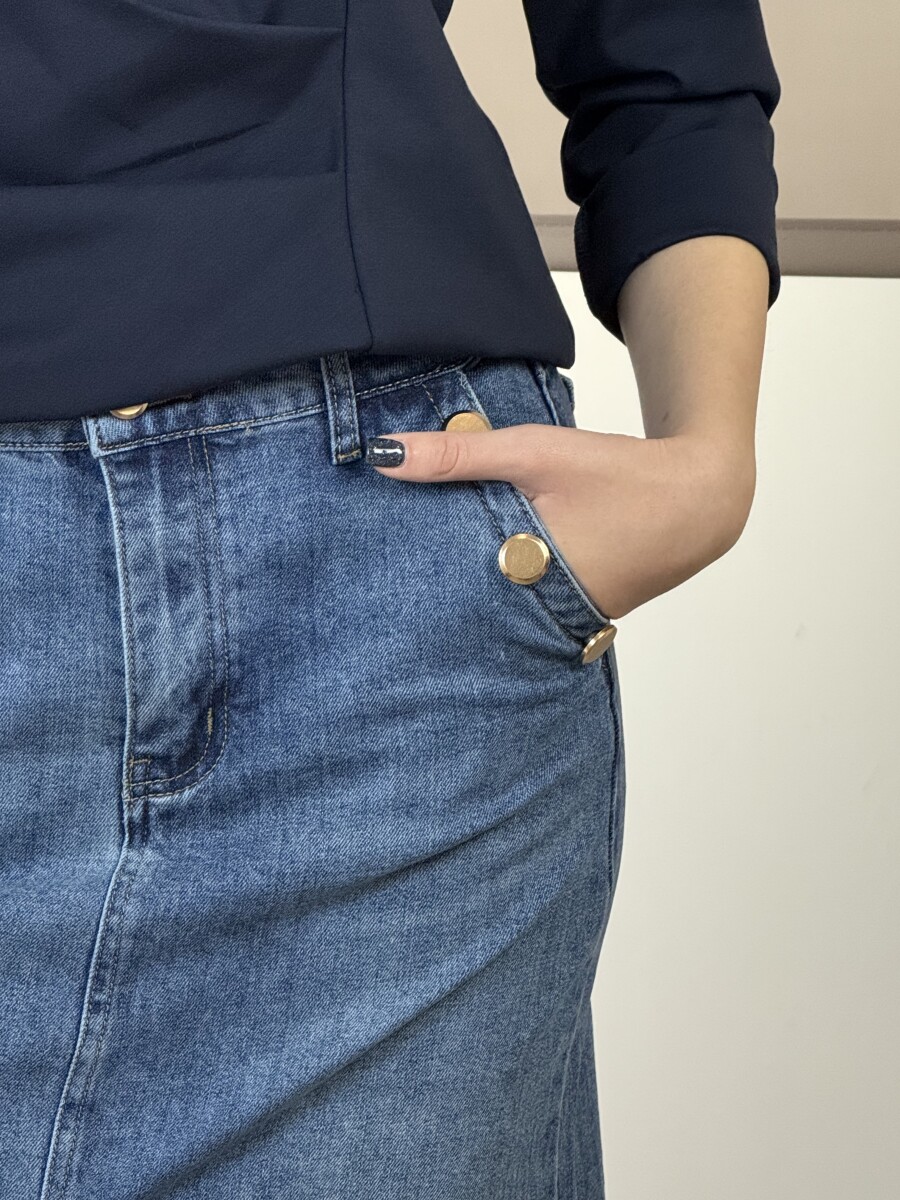 Farmerszoknya arany gombokkal - farmerkék - Kép 13