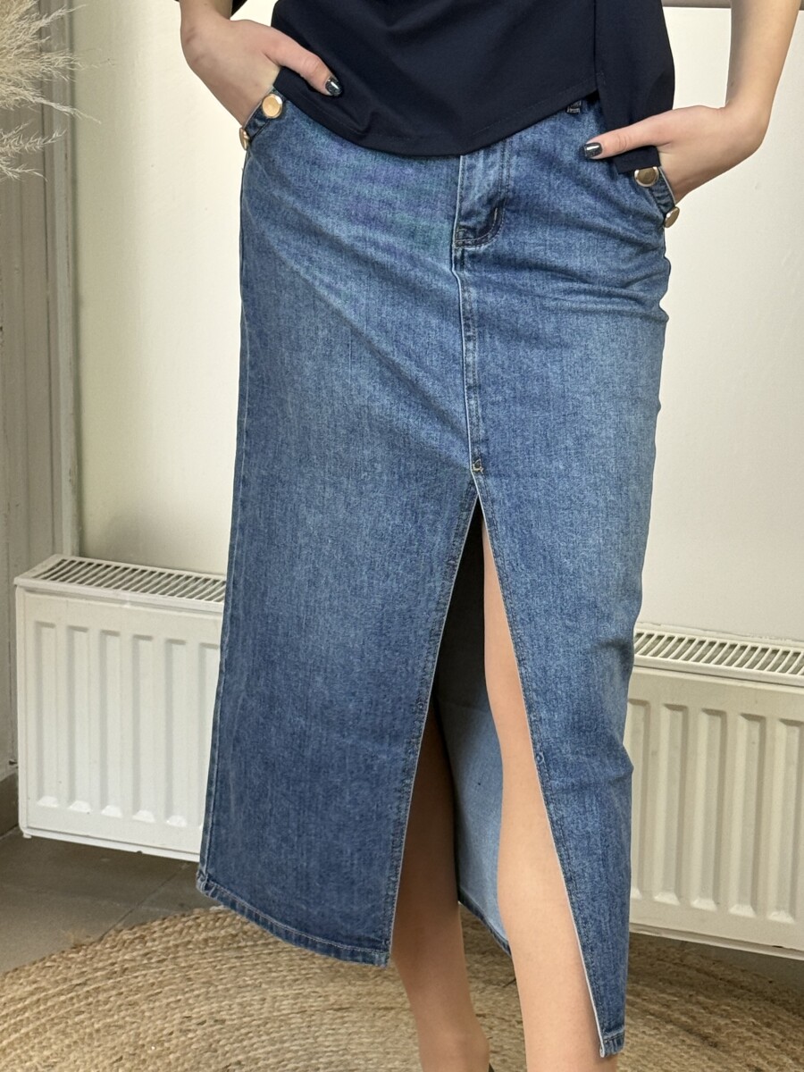 Farmerszoknya arany gombokkal - farmerkék - Kép 6