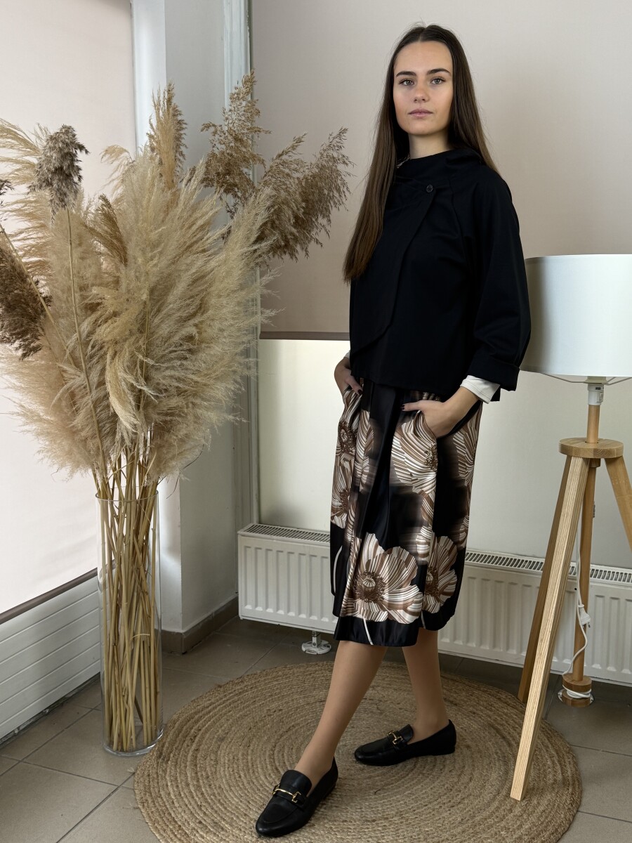 Virágos Á vonalú szoknya - fekete - Kép 15