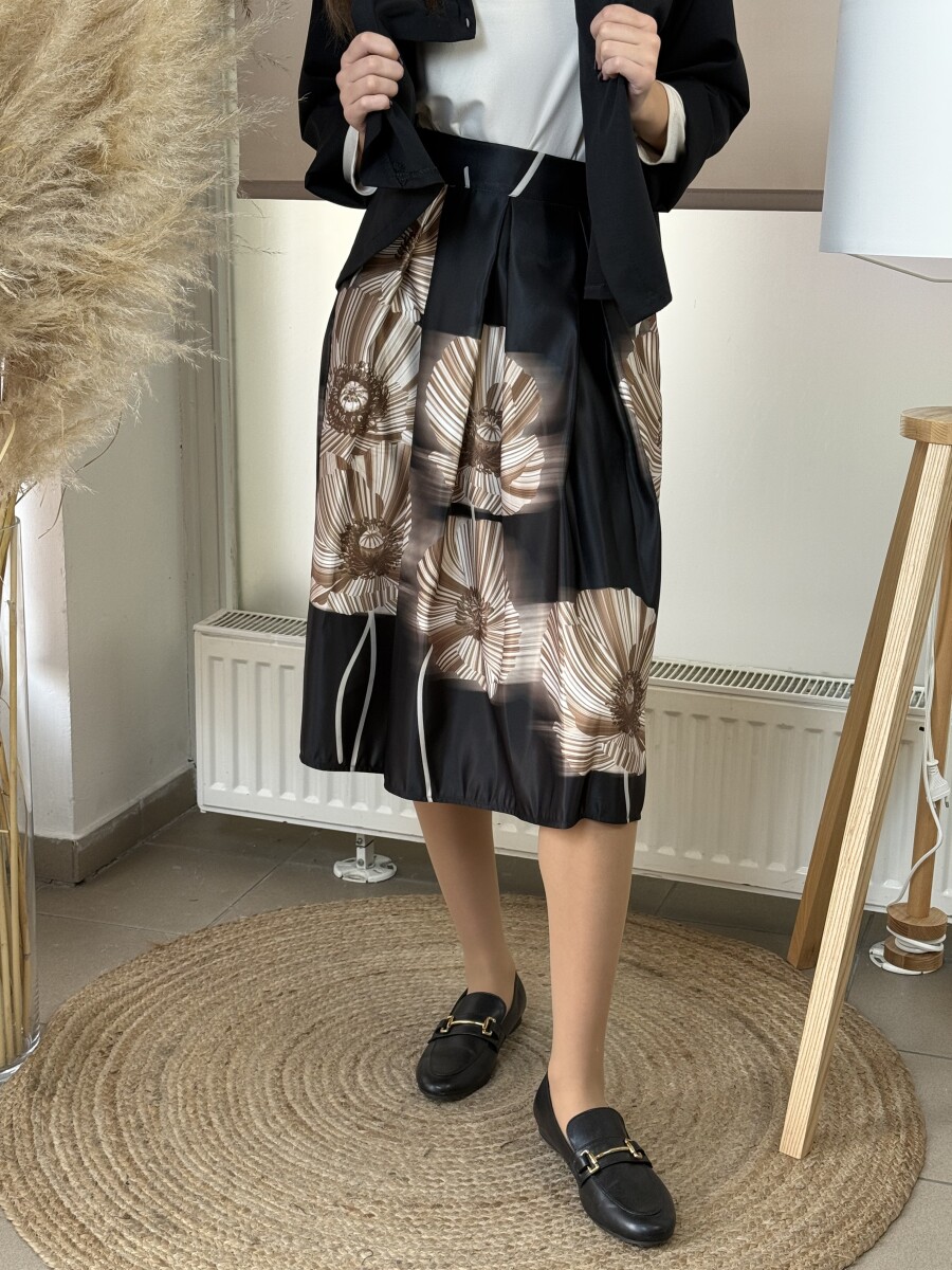 Virágos Á vonalú szoknya - fekete - Kép 13