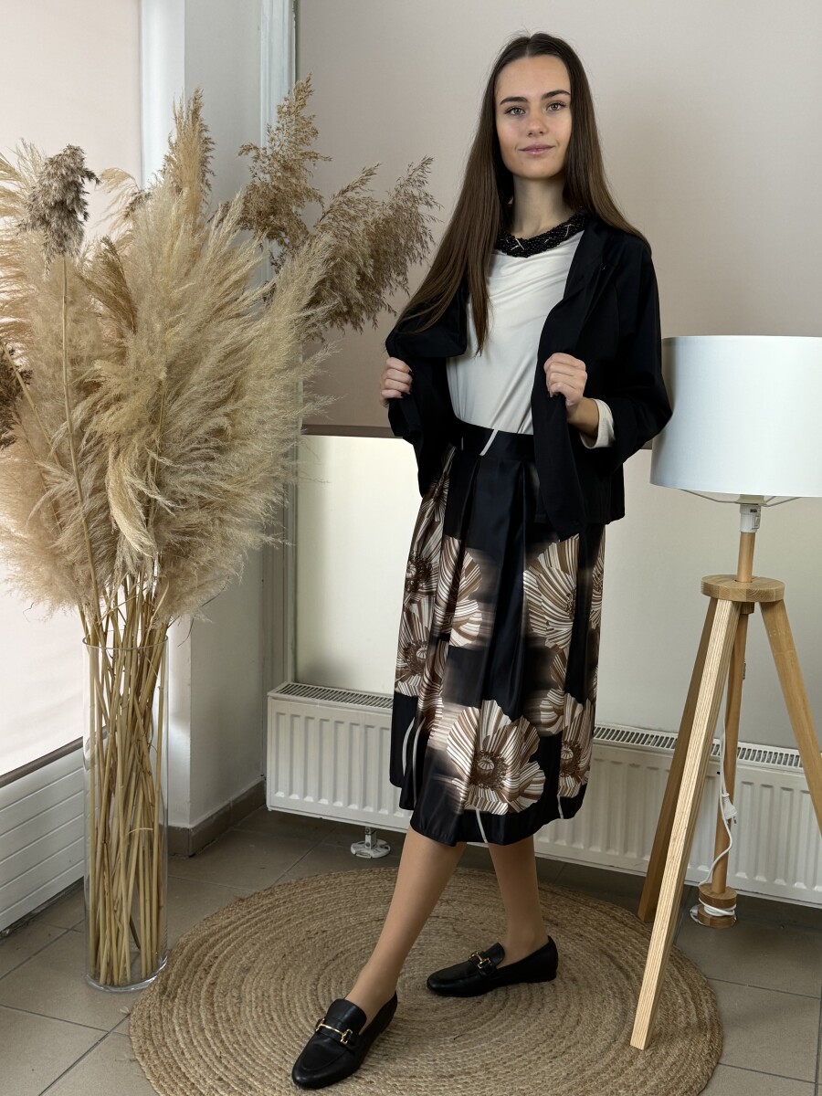 Virágos Á vonalú szoknya - fekete - Kép 11