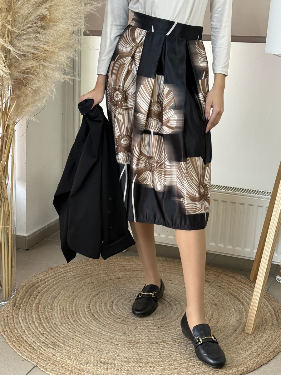 Virágos Á vonalú szoknya - fekete - Kép 9