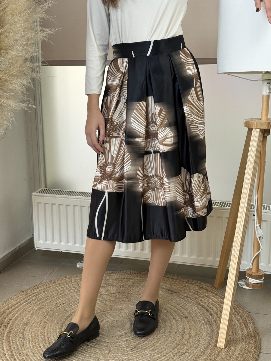 Virágos Á vonalú szoknya - fekete - Kép 3