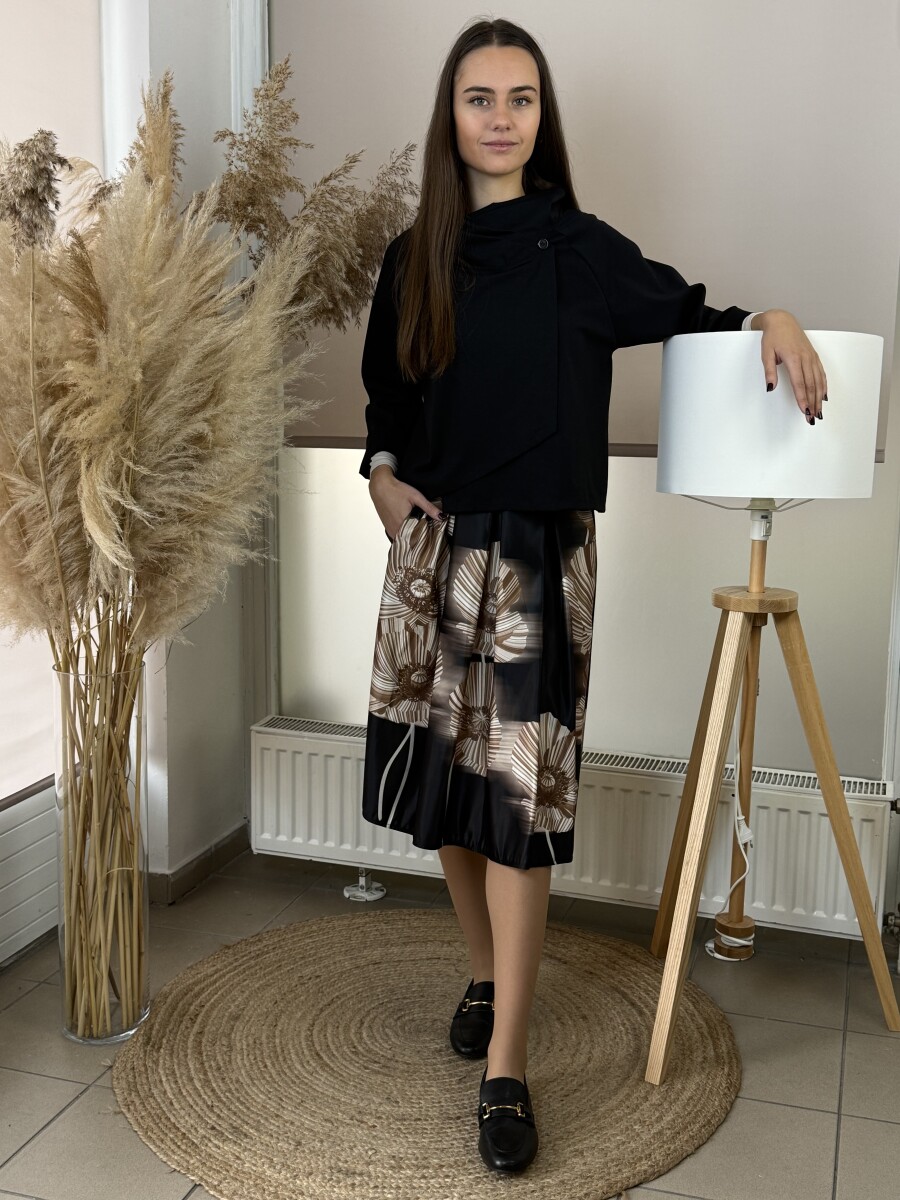 Virágos Á vonalú szoknya - fekete - Kép 8