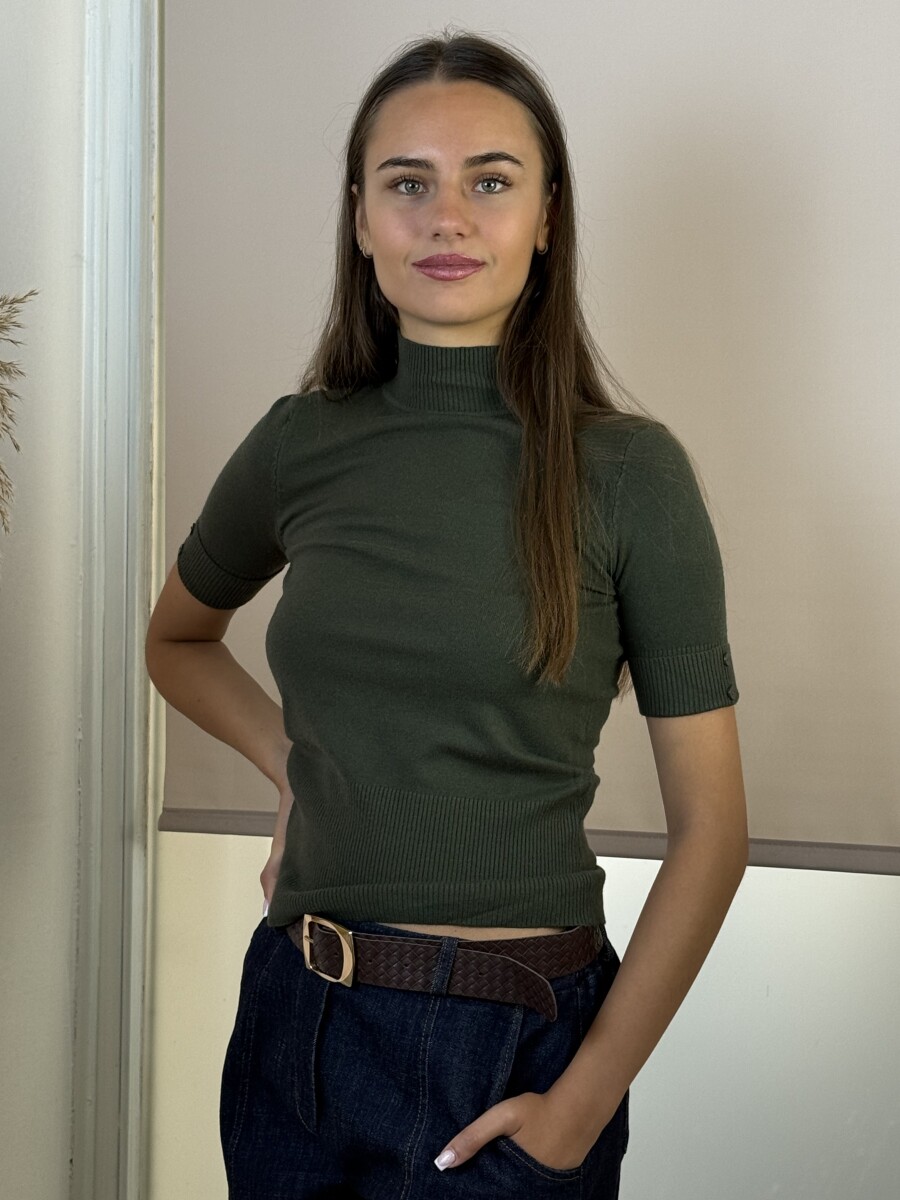 Rövid ujjú pulóver - khaki - Kép 2