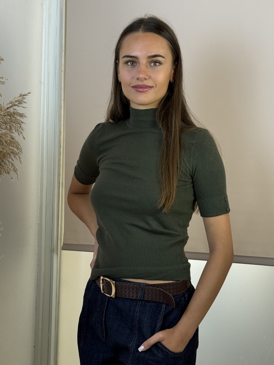 Rövid ujjú pulóver - khaki - Kép 7