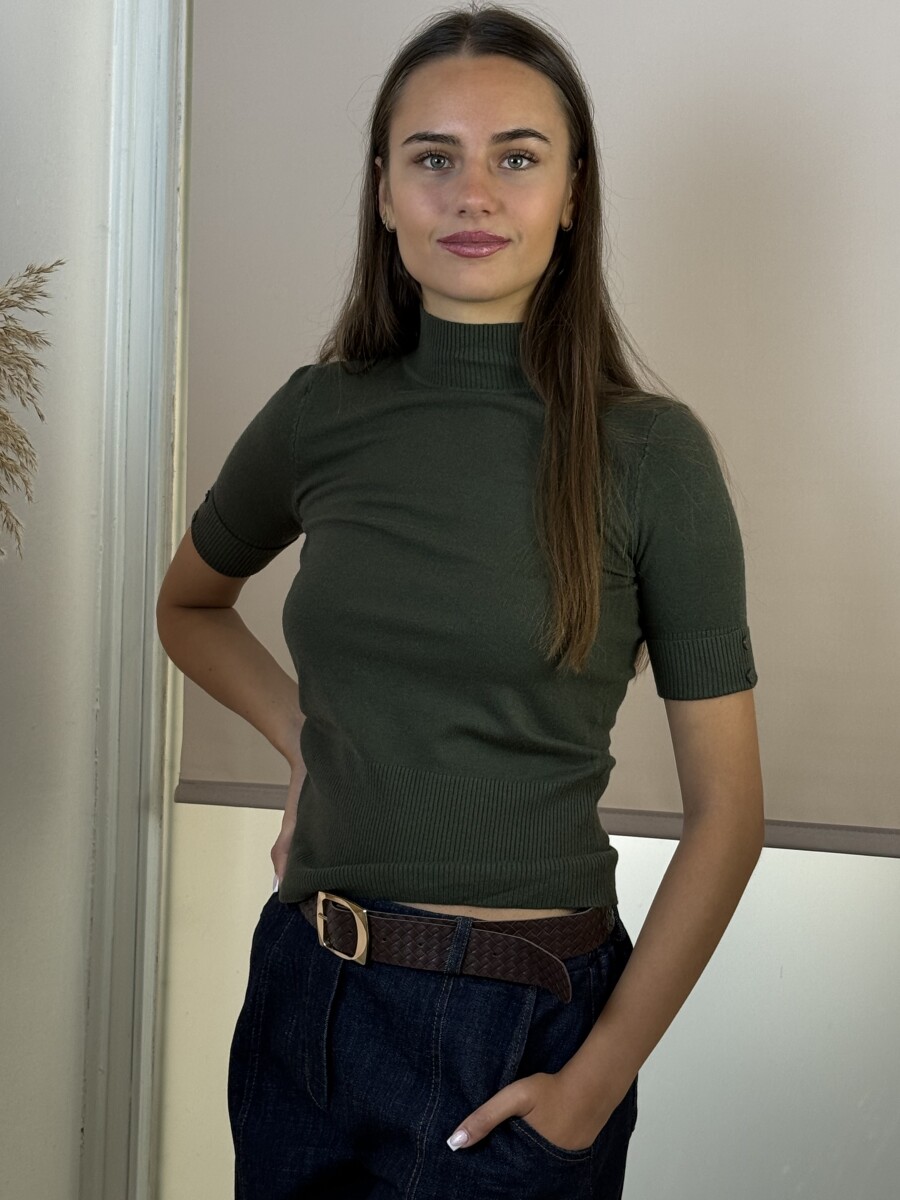 Rövid ujjú pulóver - khaki - Kép 3