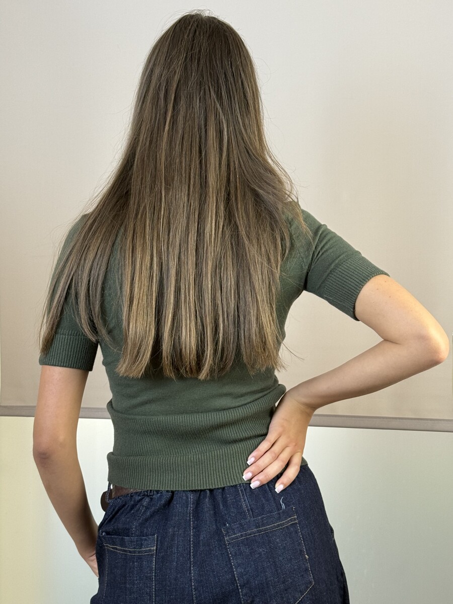 Rövid ujjú pulóver - khaki - Kép 10