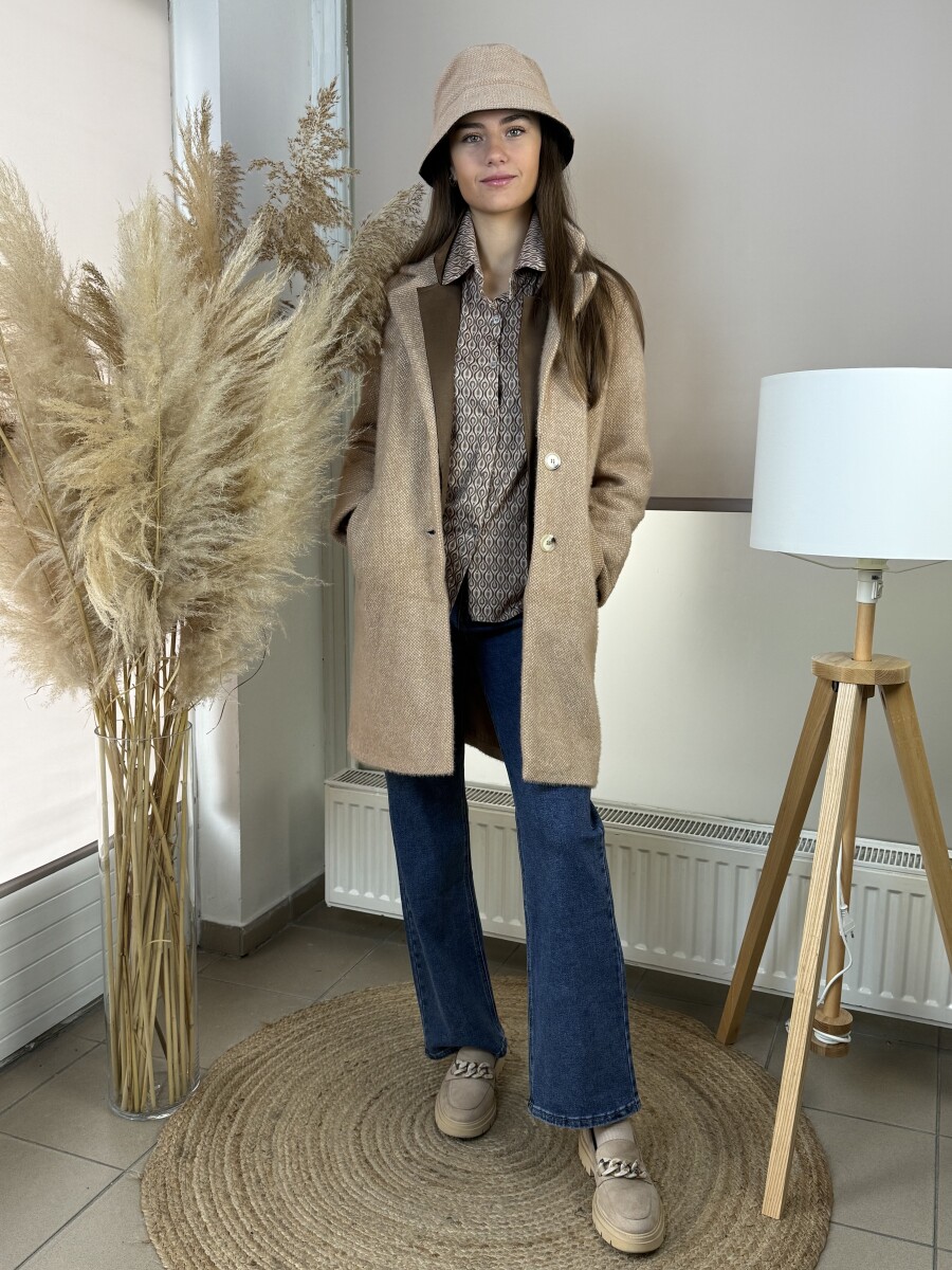 Cirmos szövetkabát - camel - Kép 1