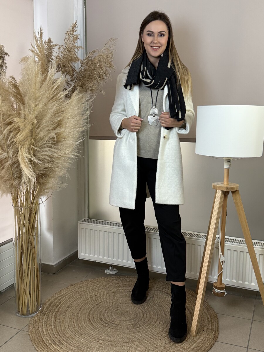 Cirmos szövetkabát - fehér - Kép 7