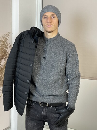 Kötött férfi sapka - szürke