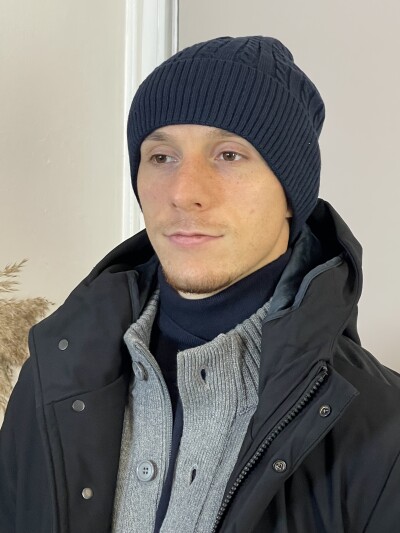 Kötött férfi sapka - sötétkék