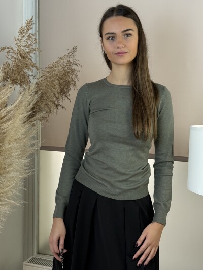 Passzés kereknyakú pulóver - hamvaskhaki