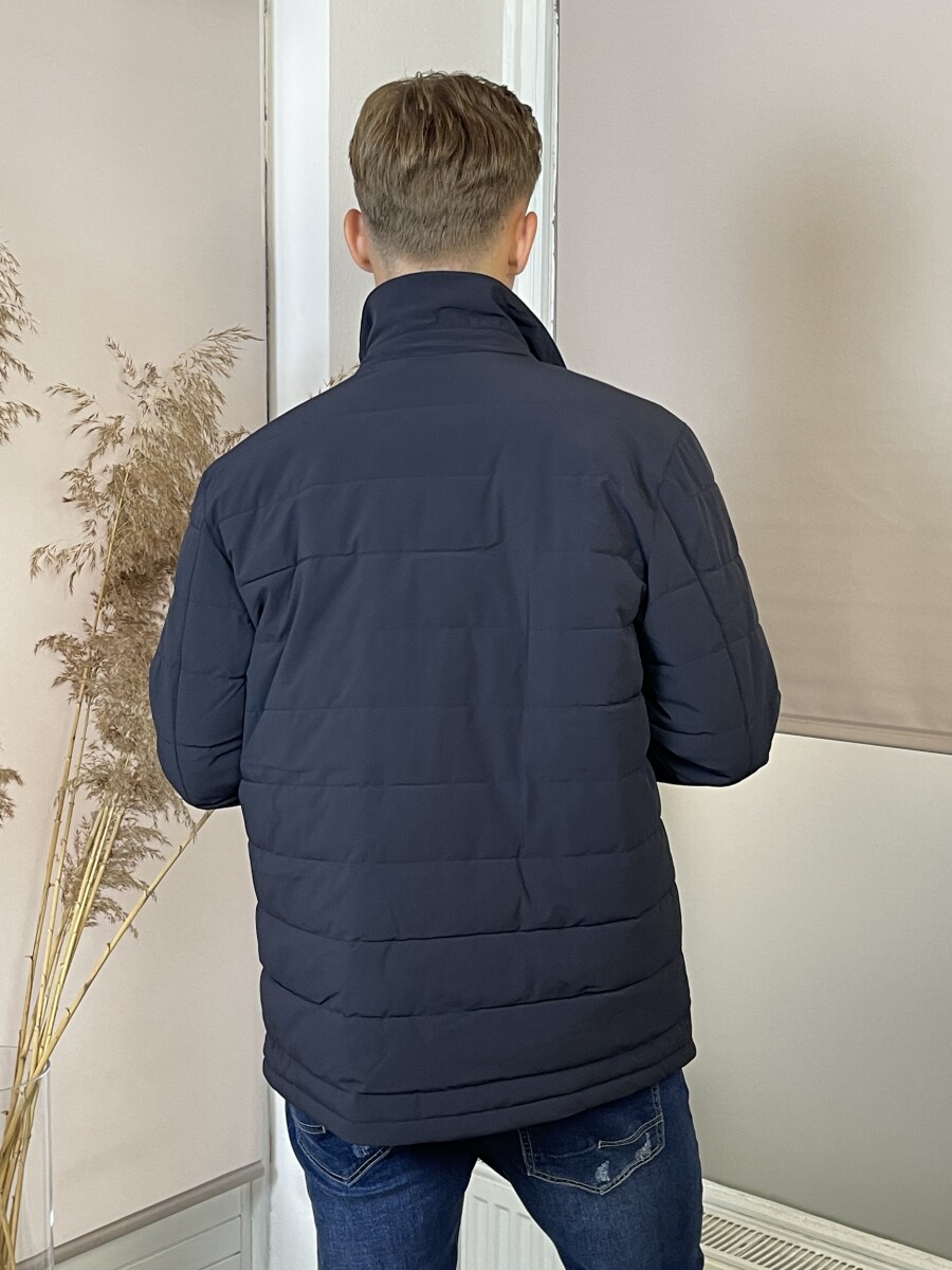 Férfi steppelt kabát - sötétkék - Kép 5