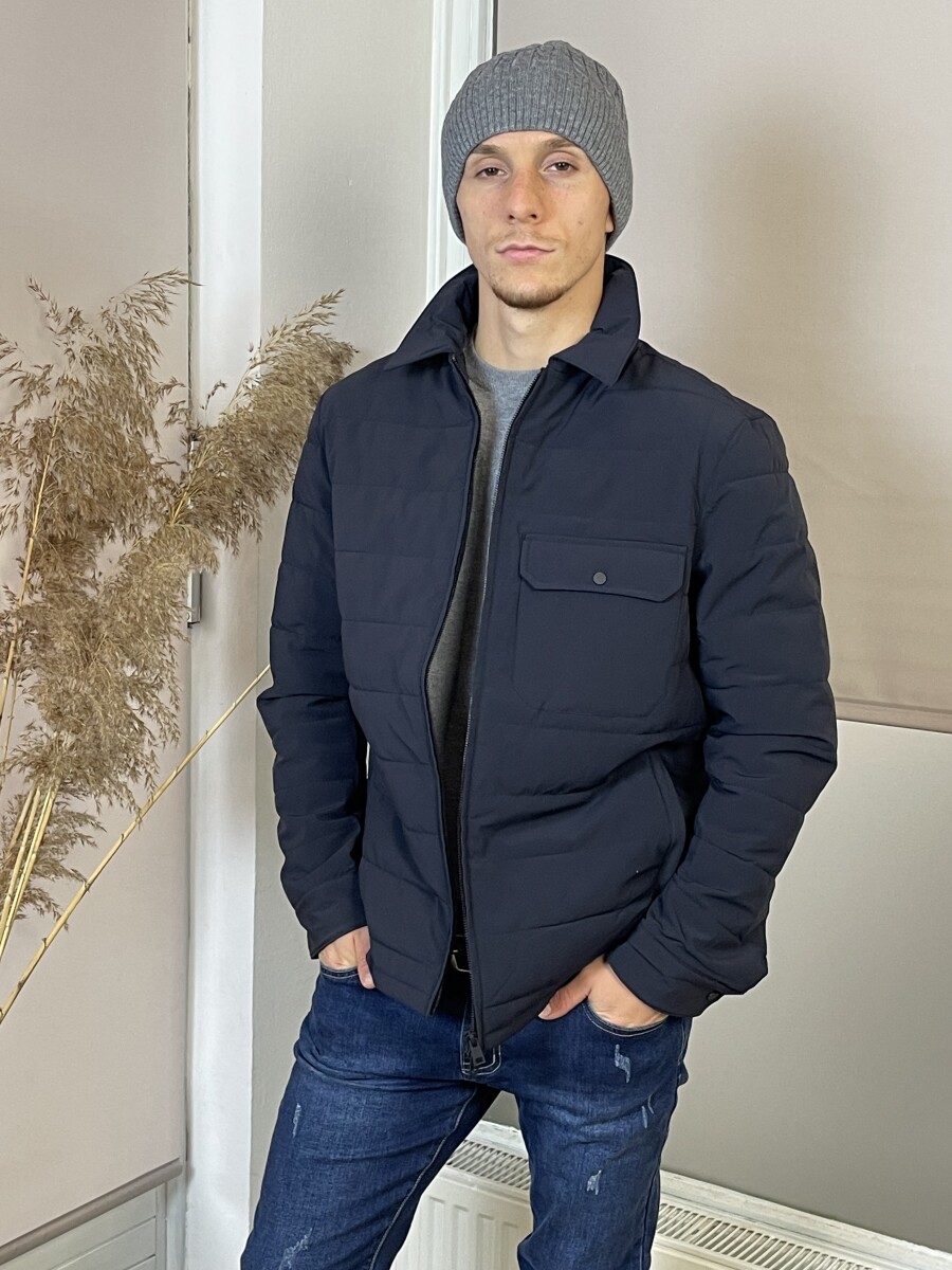Férfi steppelt kabát - sötétkék - Kép 14