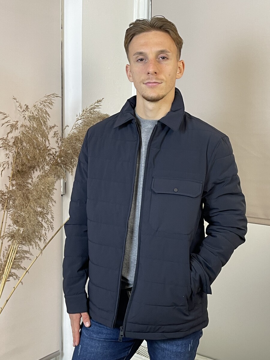 Férfi steppelt kabát - sötétkék - Kép 7