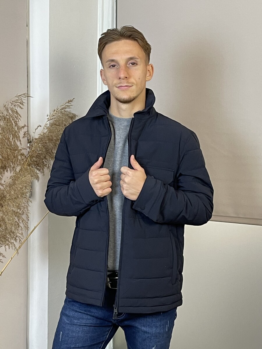 Férfi steppelt kabát - sötétkék - Kép 12